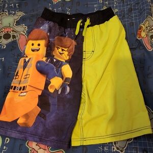 LEGO Movie 2 Kids Swim Trunks - Neon Green & Royal Blue Size 10/12